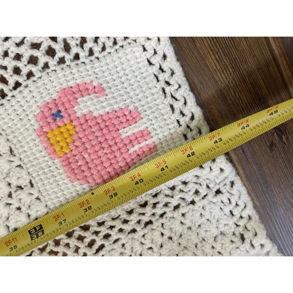 Crochet Baby Blanket‎ Afghan Throw White Blocks Squares Animals Handmade